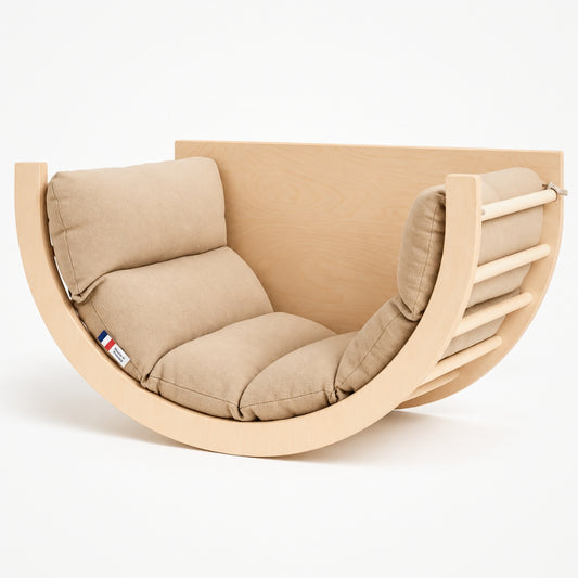 arche montessori multifonction transat bascule, éveil bébé, bureau et escalade enfant