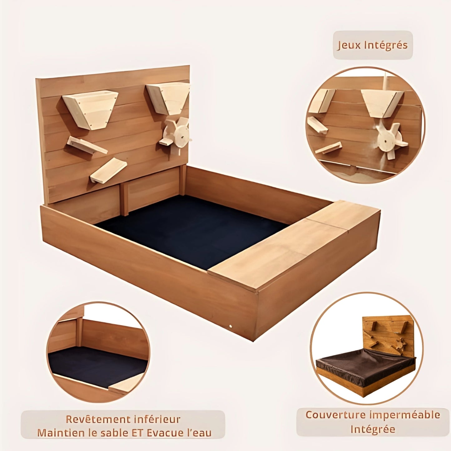 Bac à sable en bois avec couverture | Aire de Jeux d'extérieur pour enfants (1-6 ans) - JouetApprends