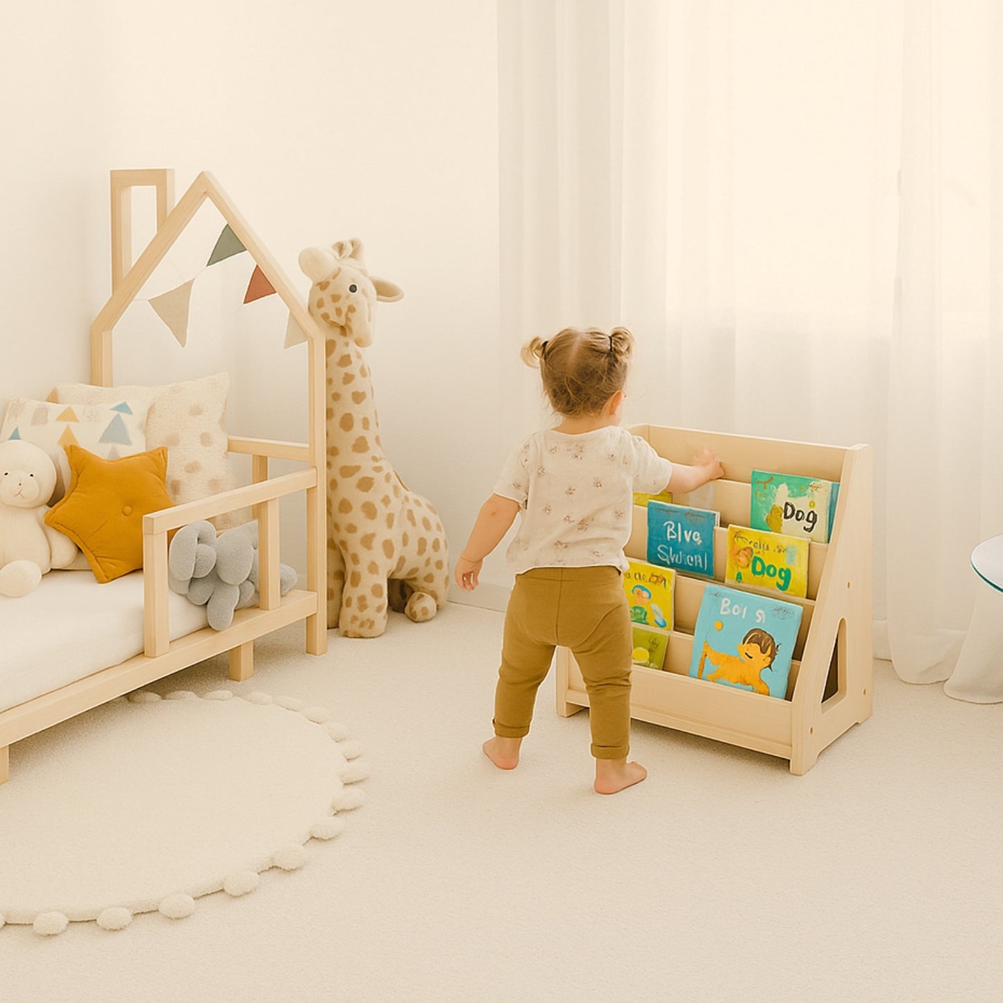 Bibliothèque bois enfant - 5 Rangs - Rangement livres chambre Montessori 1-5 ans - JouetApprends