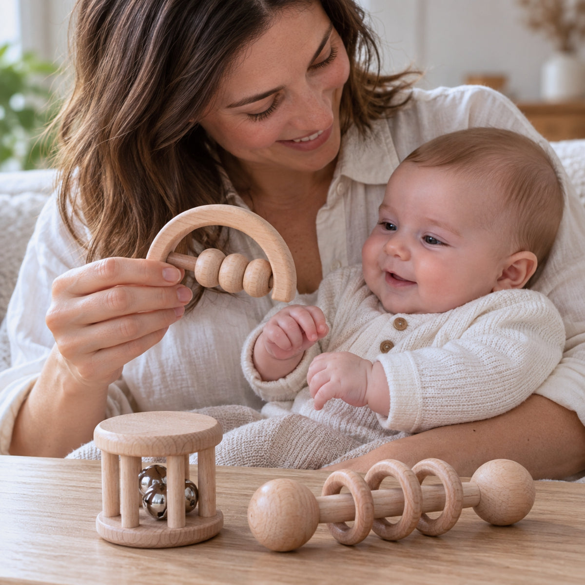 Trio de hochets en bois bébé – Ses premières découvertes