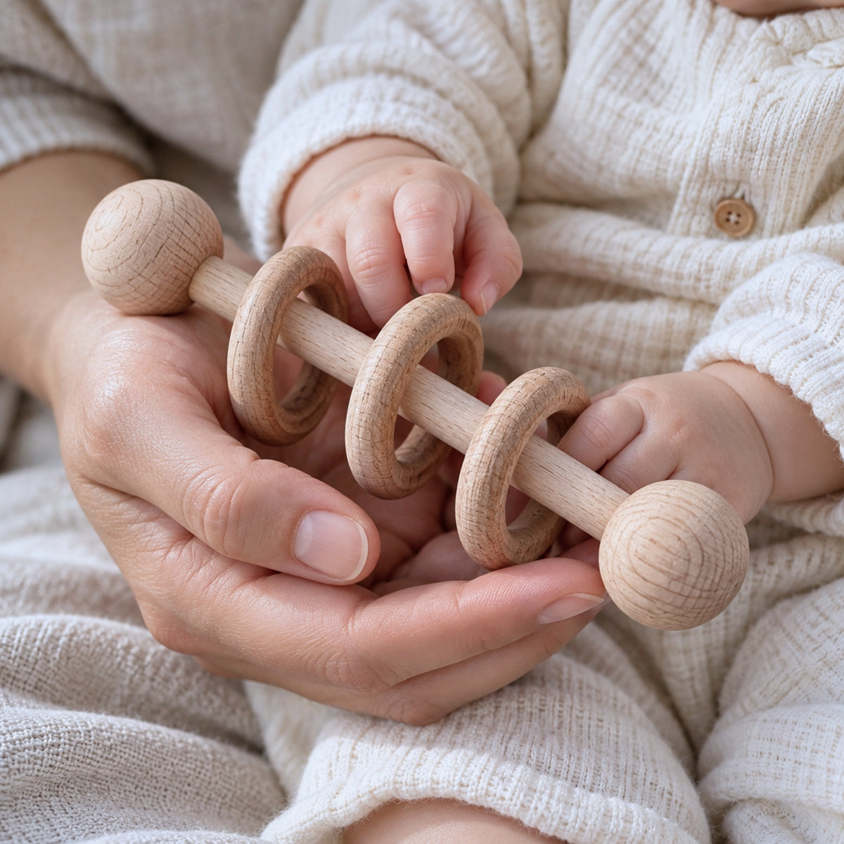 Trio de hochets en bois bébé – Ses premières découvertes