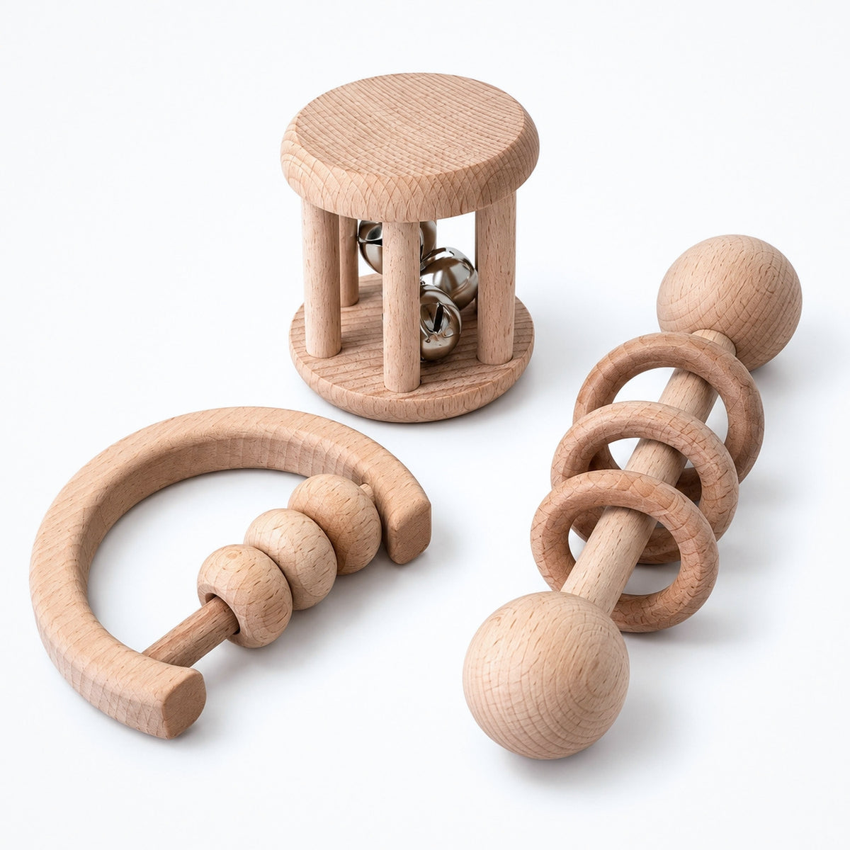 Trio de hochets en bois bébé – Ses premières découvertes