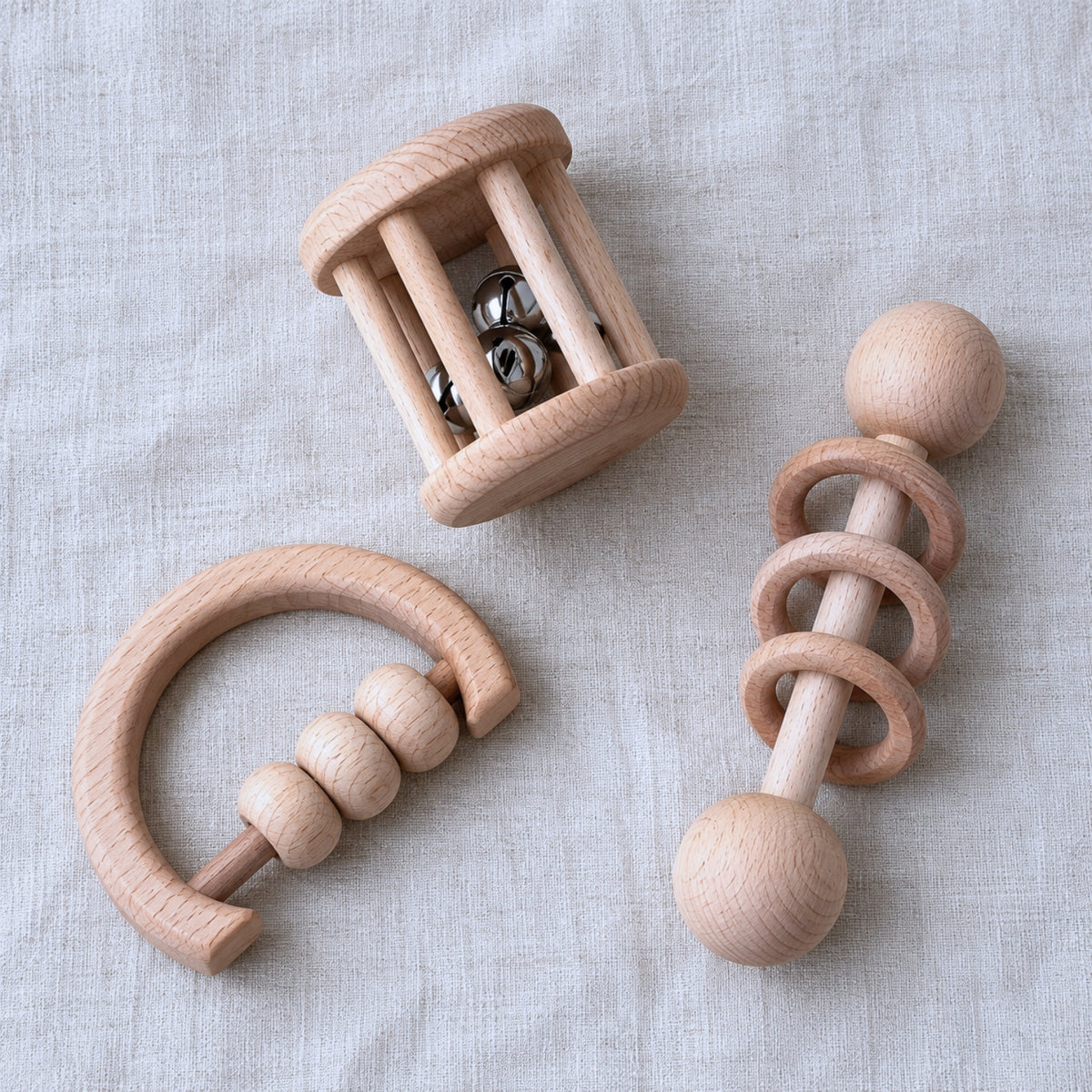 Trio de hochets en bois bébé – Ses premières découvertes