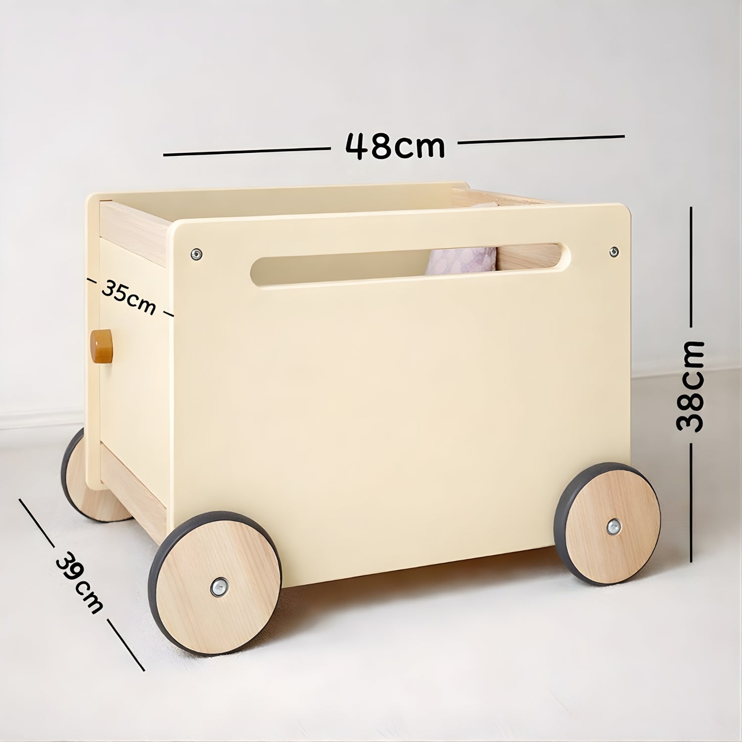 Chariot de rangement enfant en bois Montessori - Meuble rangement Jouets & Livres chambre - Design beige - JouetApprends