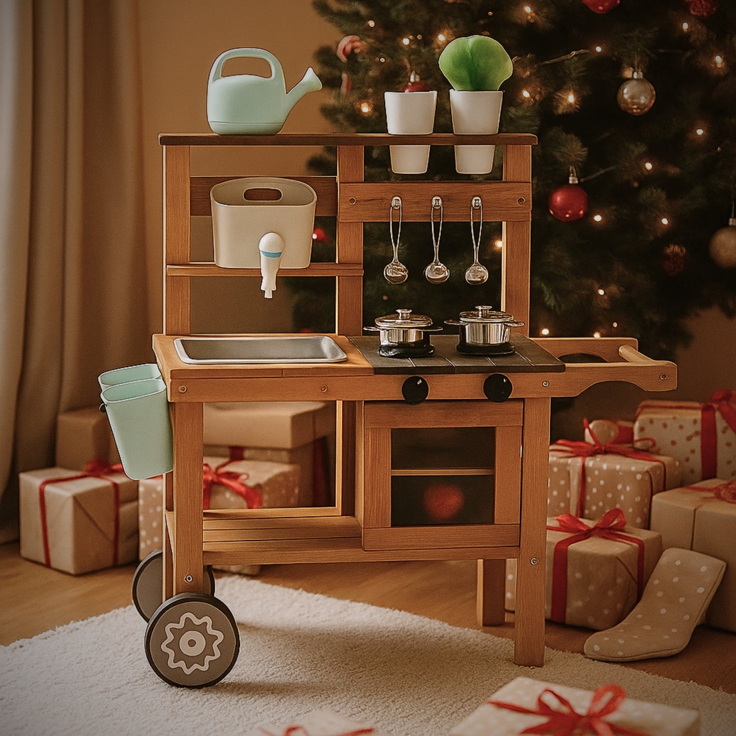 Cuisine en bois enfant 2-5 ans - Mud Kitchen 4 saisons intérieur / extérieur- Aire de Jeux Montessori