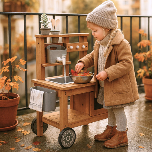 Cuisine d'extérieur en bois enfant 2-5 ans - Mud Kitchen - Aire de Jeux Montessori - JouetApprends