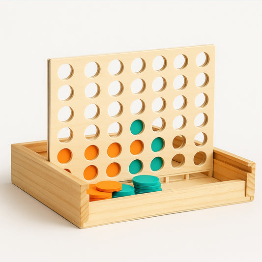 Puissance 4 en Bois Compact –  Enfant 3-99 ans et + Jeu de Plateau 4 à la suite - Idéal Voyage en Famille - JouetApprends