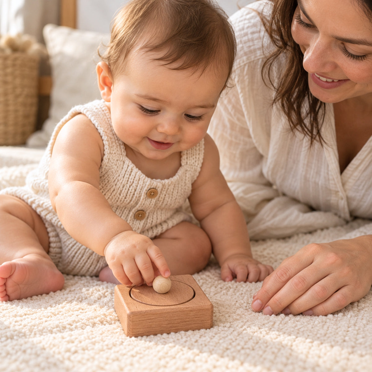 bébé découvre le puzzle montessori rond en bois - Jouer et apprendre de 9 mois à 24 mois