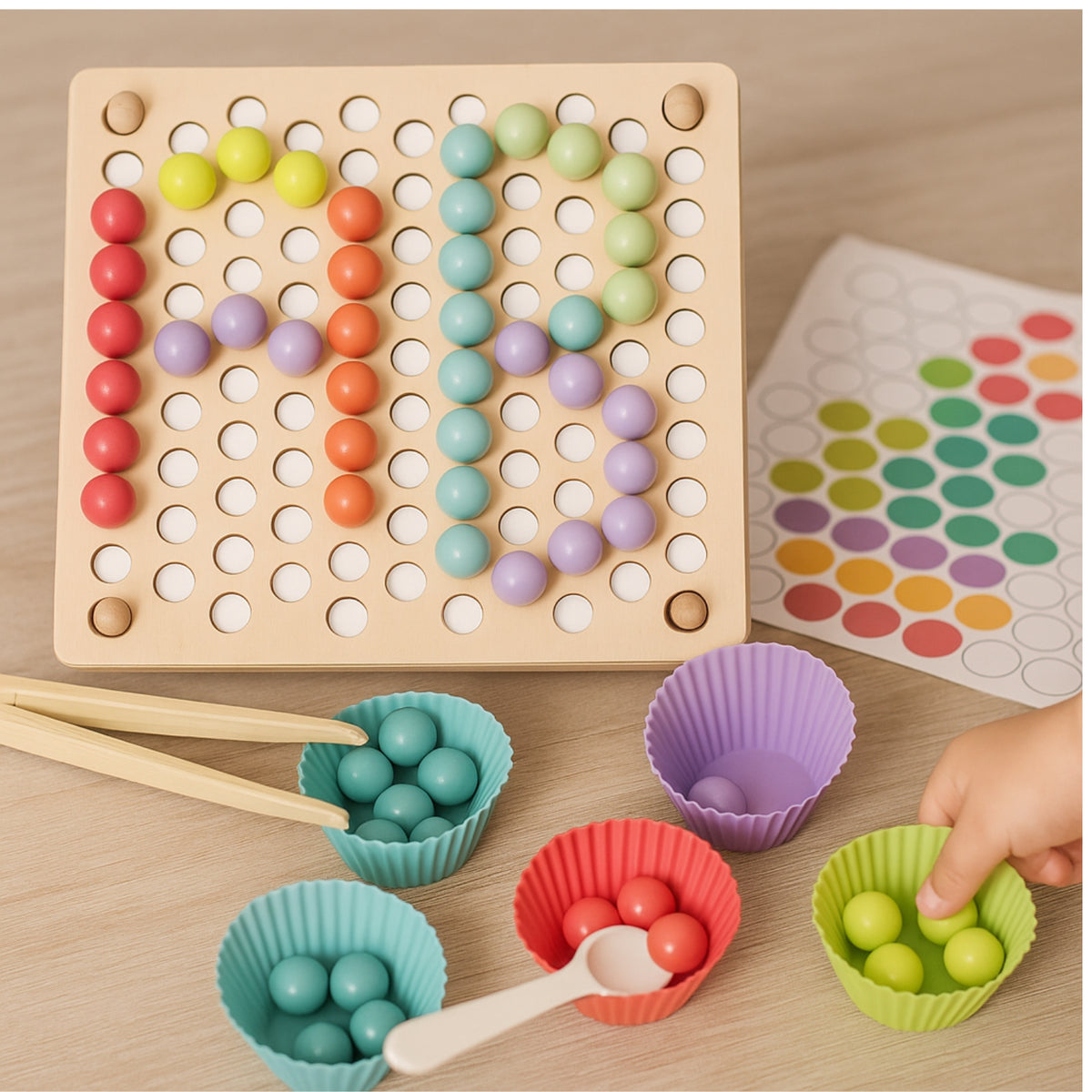 Jouet Montessori En Bois Royouzi - Trieur Couleurs 12 Boules, Empilable, Comptage Pour Enfants 2-5 Ans