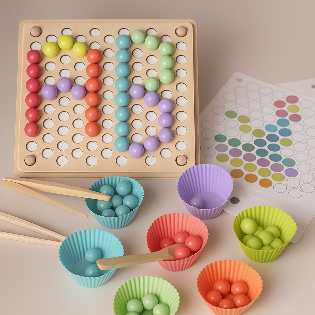 Dr MUYA Jouet Montessori 3-5 Ans – Jeu De Tri Couleurs Et Chiffres – 30 Perles En Bois Et Cartes – Motricité Fine Dr MUYA Jouet Montessori 3-5 Ans – Jeu De Tri Couleurs Et Chiffres – 30 Perles En Bois Et Cartes – Motricité Fine