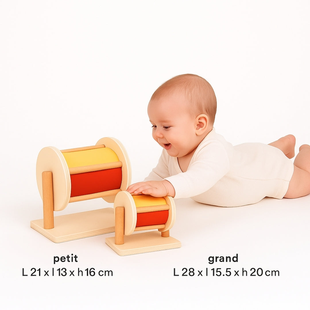dimensions-tambour-rotatif-jouet-montessori-baby-gym-stimule-bebe-heureux-plat-ventre-parcours-motricite-jeux-autonome-6-9-12-18-mois-idee-cadeau