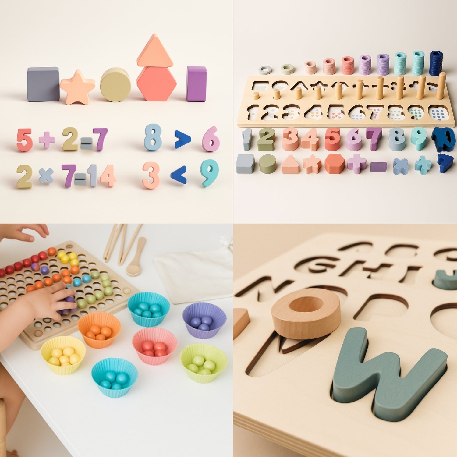 kit educatif Montessori pour les maternelles lettre alphabet puzzles chiffres  premiers calculs et motricite fine - jouet en bois pour enfant