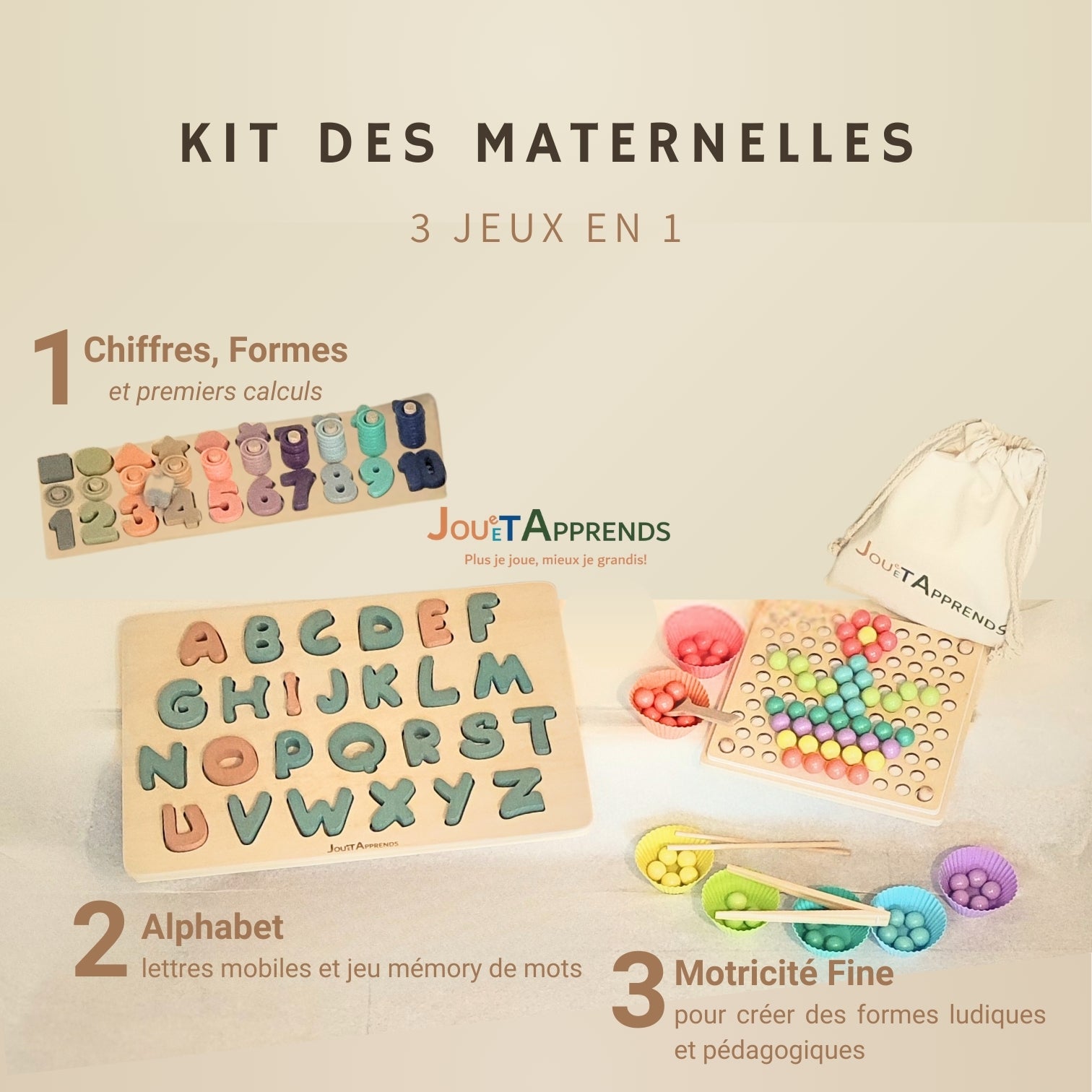 kit educatif Montessori pour les maternelles lettre alphabet puzzles chiffres et motricite fine concentration - jouet en bois pour enfant