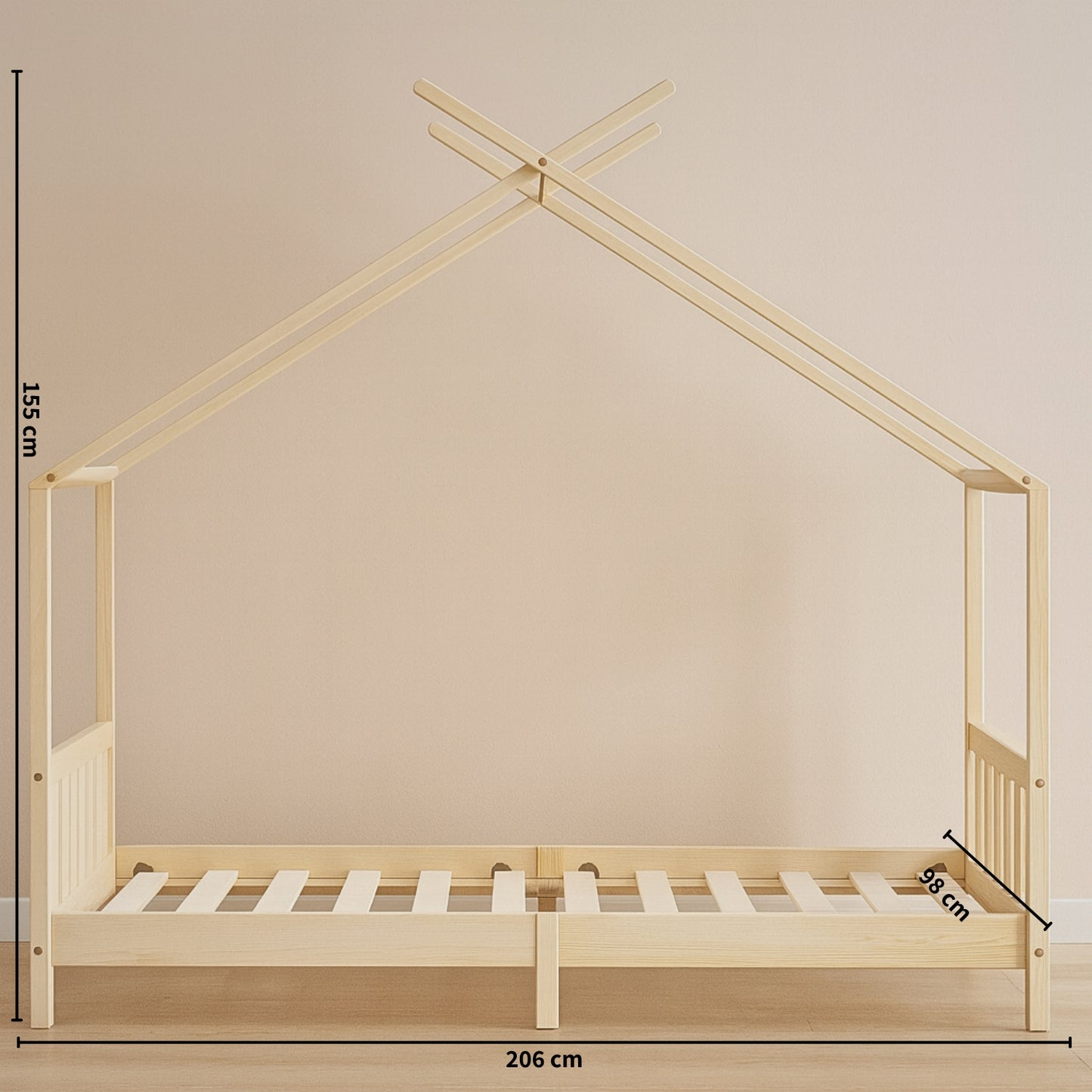 Lit Cabane Montessori en Bois de Pin Massif 90x200 cm avec 2 Tiroirs de Rangement - Cocon naturel & nuits paisibles - JouetApprends