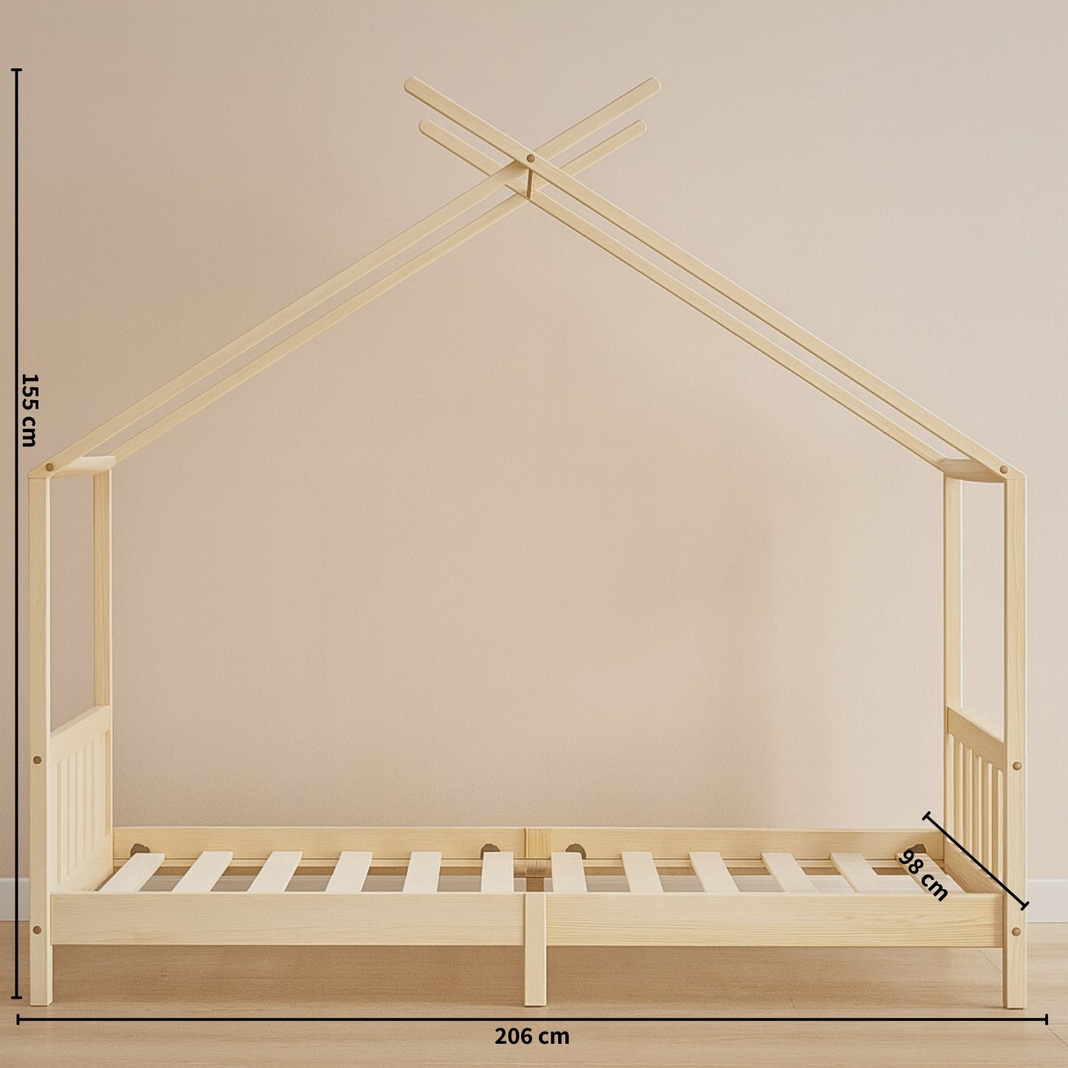 Lit Cabane Montessori en Bois de Pin Massif 90x200 cm avec 2 Tiroirs de Rangement - Cocon naturel & nuits paisibles - JouetApprends