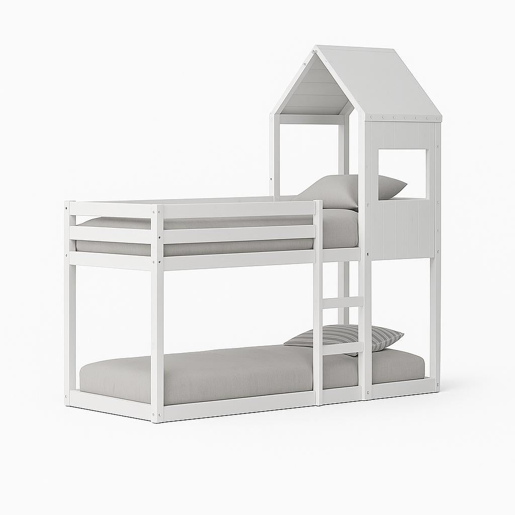 Lit cabane superposé enfant 90 x 190 cm en bois massif