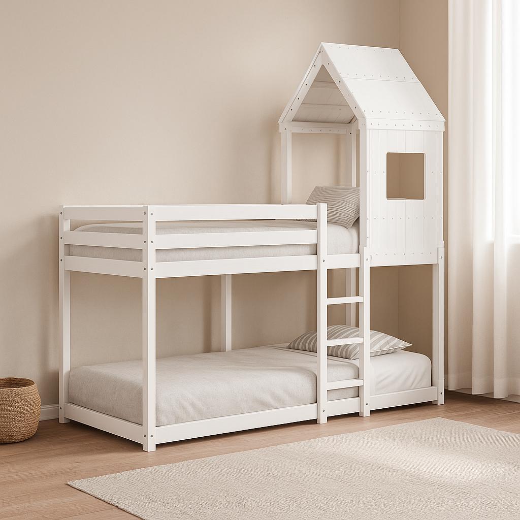 Lit cabane superposé enfant 90 x 190 cm en bois massif