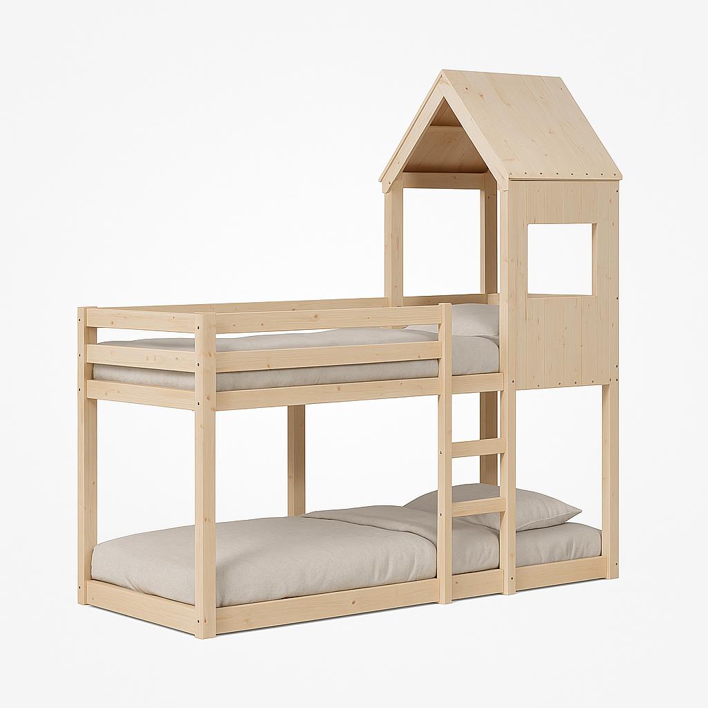 Lit cabane superposé enfant 90 x 190 cm en bois massif