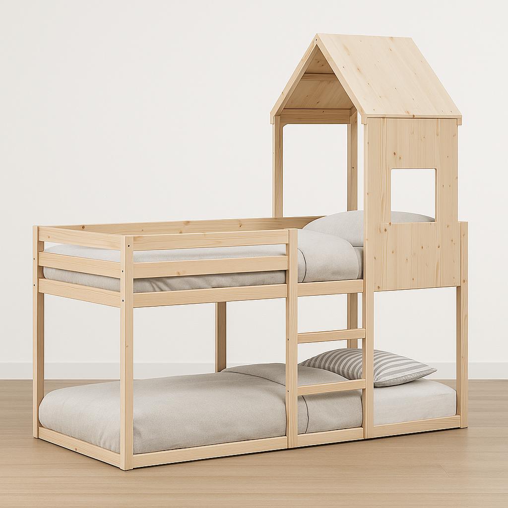 Lit cabane superposé enfant 90 x 190 cm en bois massif