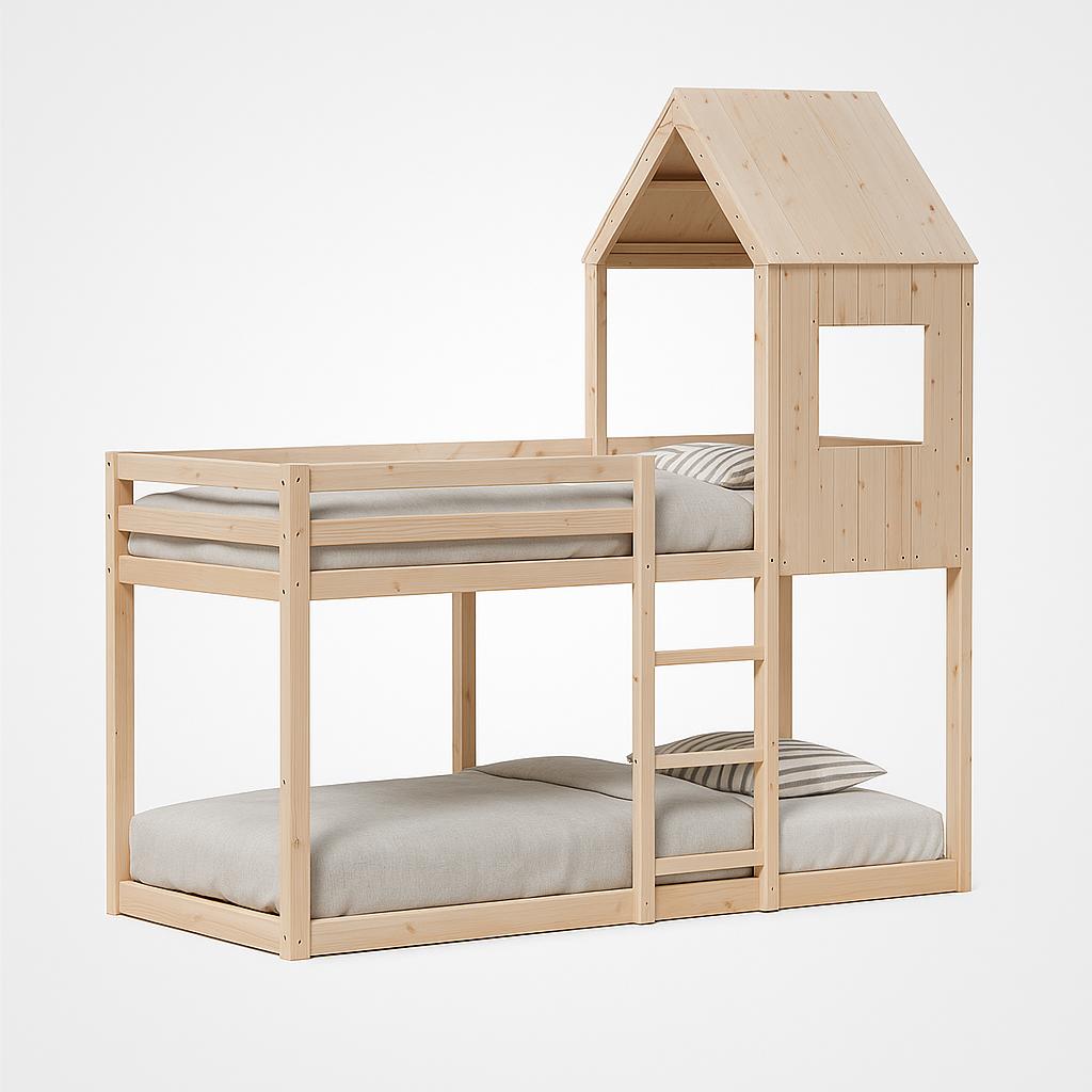 Lit cabane superposé enfant 90 x 190 cm en bois massif