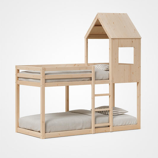 Lit cabane superposé enfant 90 x 190 cm en bois massif