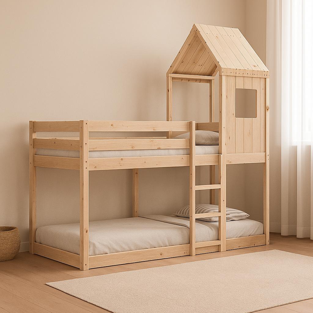 Lit cabane superposé enfant 90 x 190 cm en bois massif