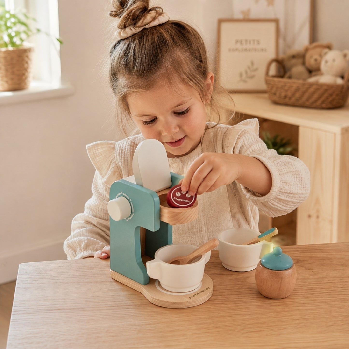 Machine à café enfant - Accessoires dinette en bois - Jouets Montessori 3 ans et plus