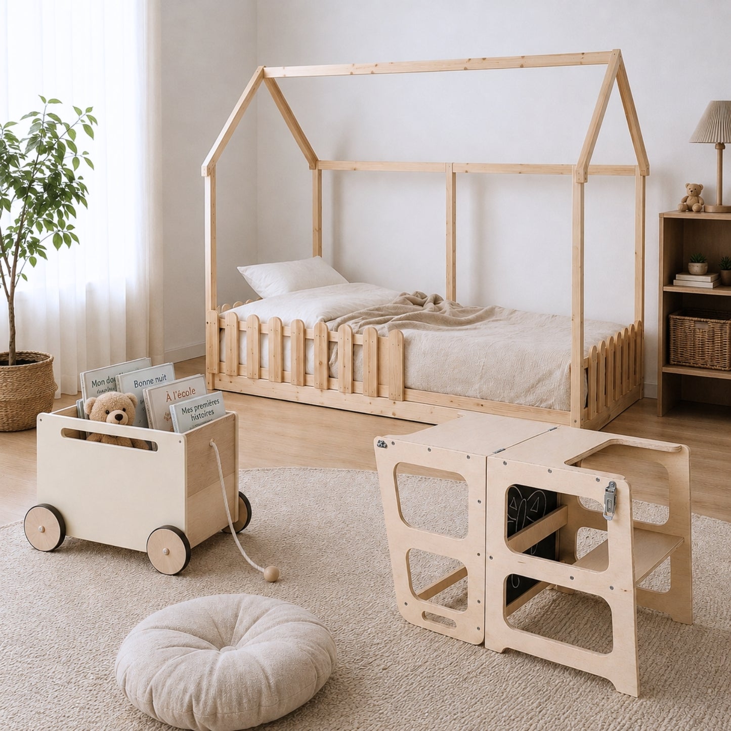 Ma Rentrée Autonome – Pack Montessori 3 ans avec Lit Cabane, Tour d'Observation & Chariot