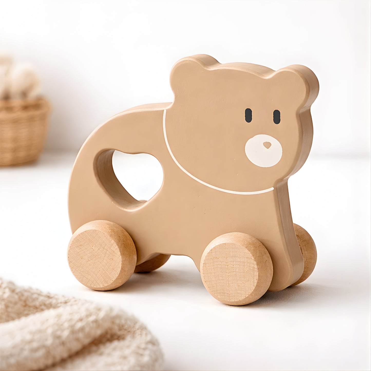 Petit Ours brun à pousser en bois - Jouet bébé Montessori dès 1 an - JouetApprends