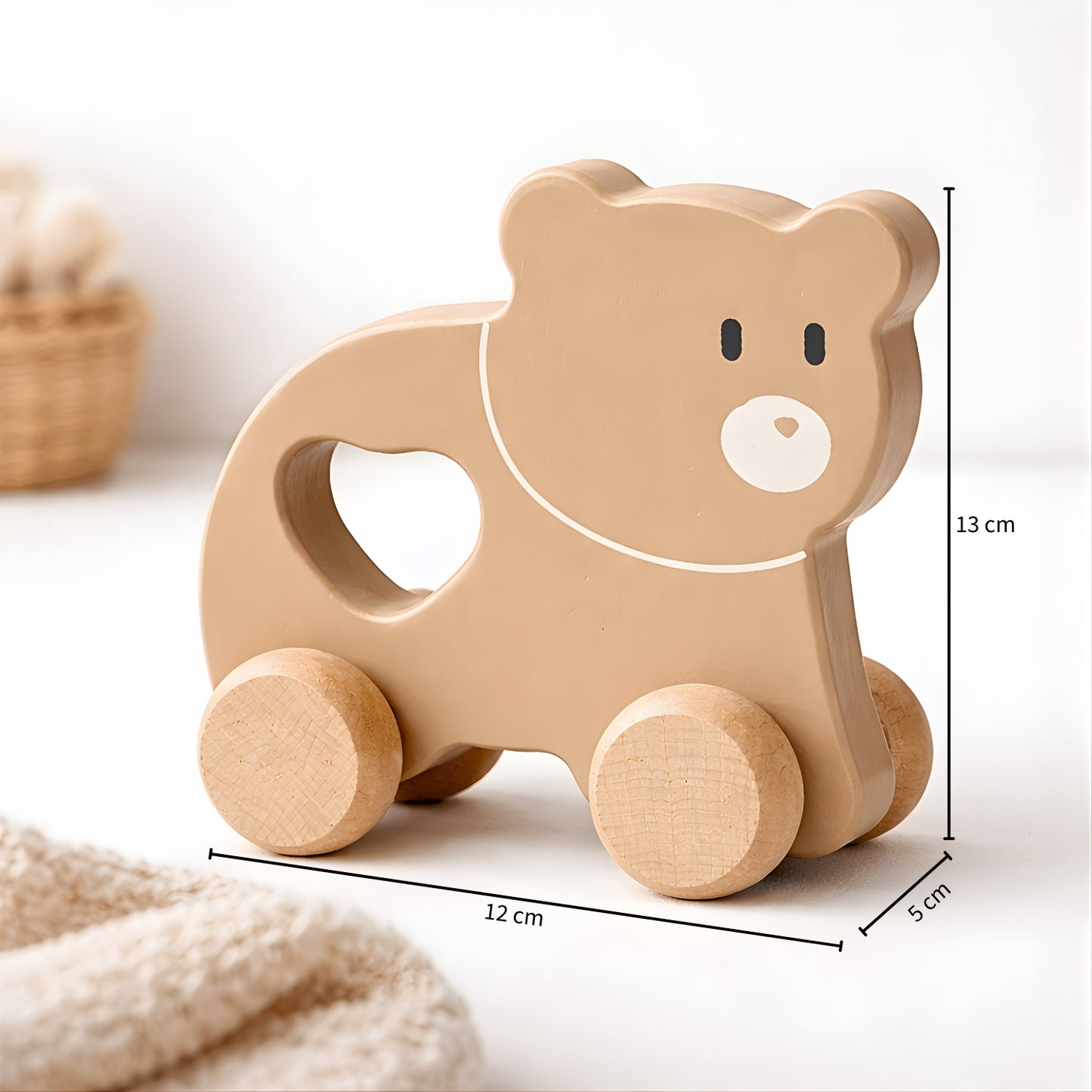 Petit Ours brun à pousser en bois - Jouet bébé Montessori dès 1 an - JouetApprends