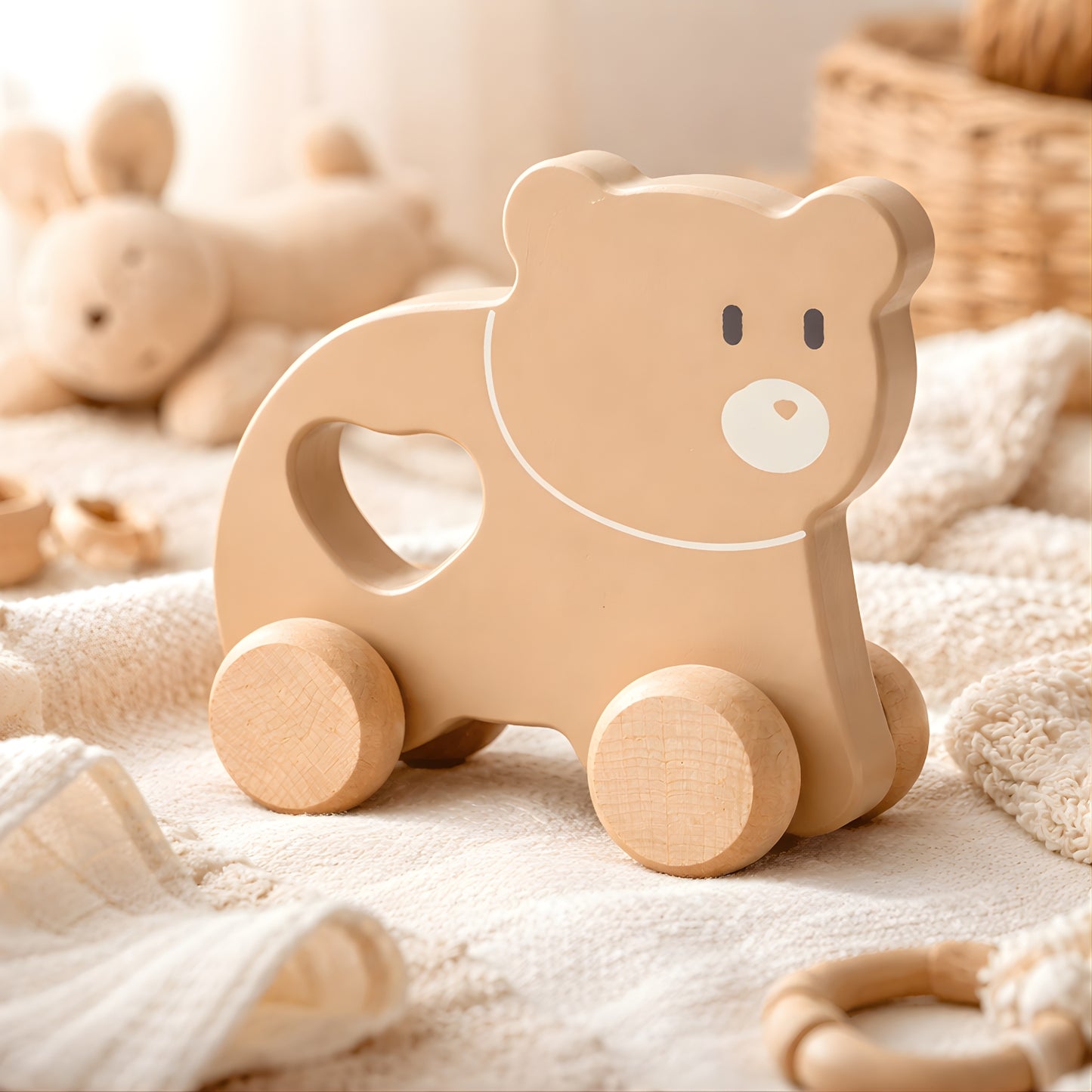 Petit Ours brun à pousser en bois - Jouet bébé Montessori dès 1 an - JouetApprends