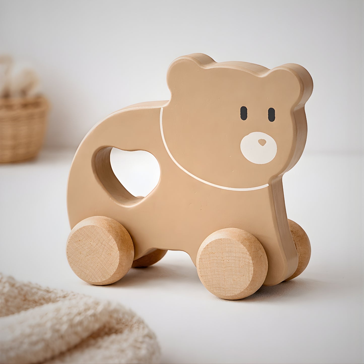 Petit Ours brun à pousser en bois - Jouet bébé Montessori dès 1 an - JouetApprends
