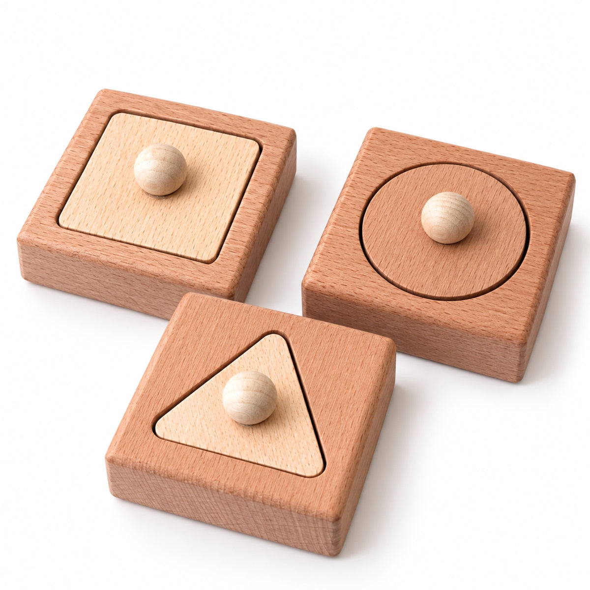 Trio puzzle à encastrer des formes géométriques en bois naturel - Jeu montessori bébé 9-24 mois