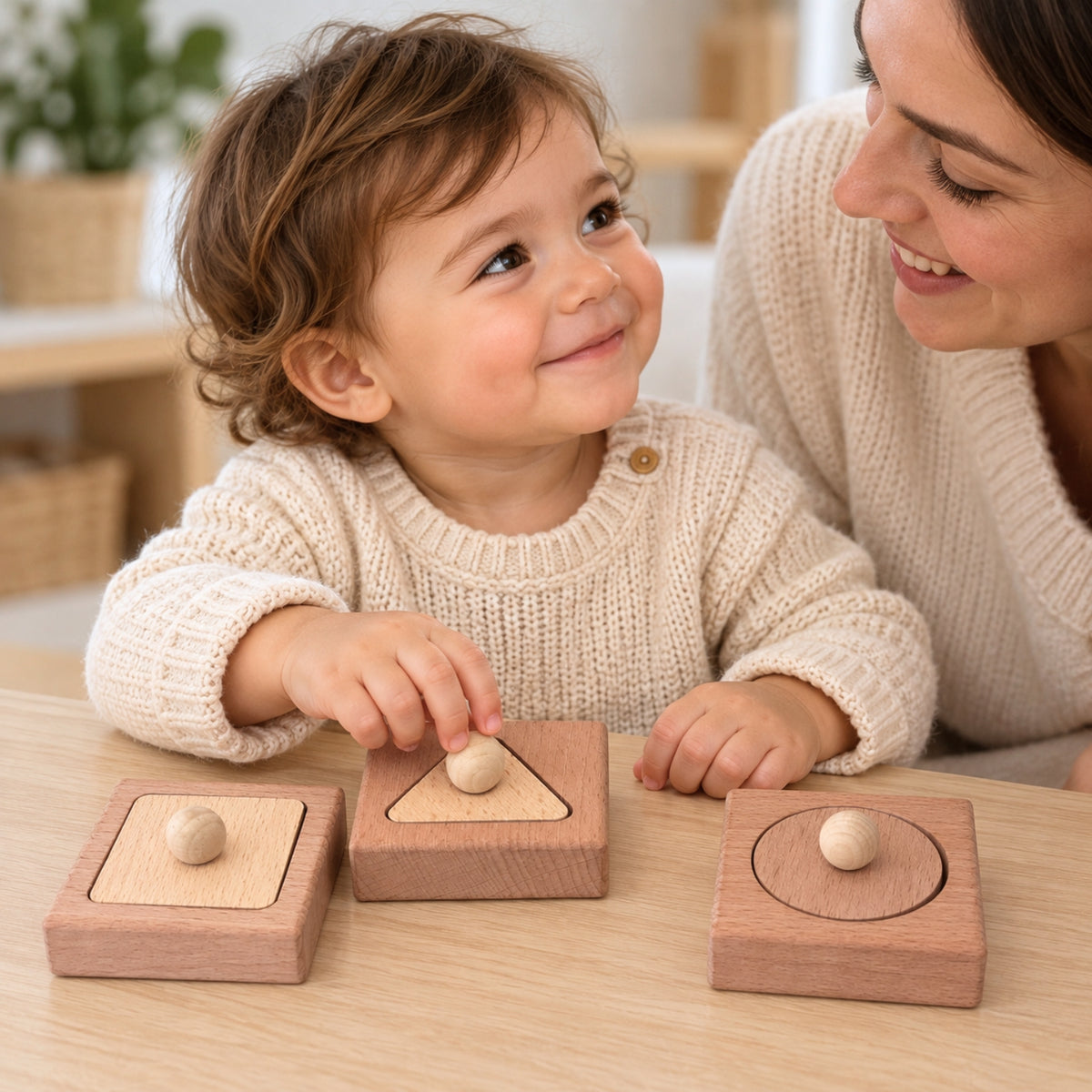 Petite victoire avec le triangle bois à encastrer - Manipuler Jouer et apprendre de 9 mois à 24 mois