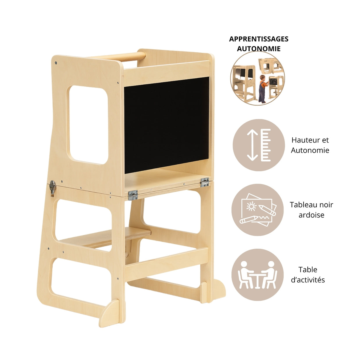 Tour d'apprentissage - 3 en 1 - Pliable en Table d'activités - Tableau dessin - Enfant 3-6 ans