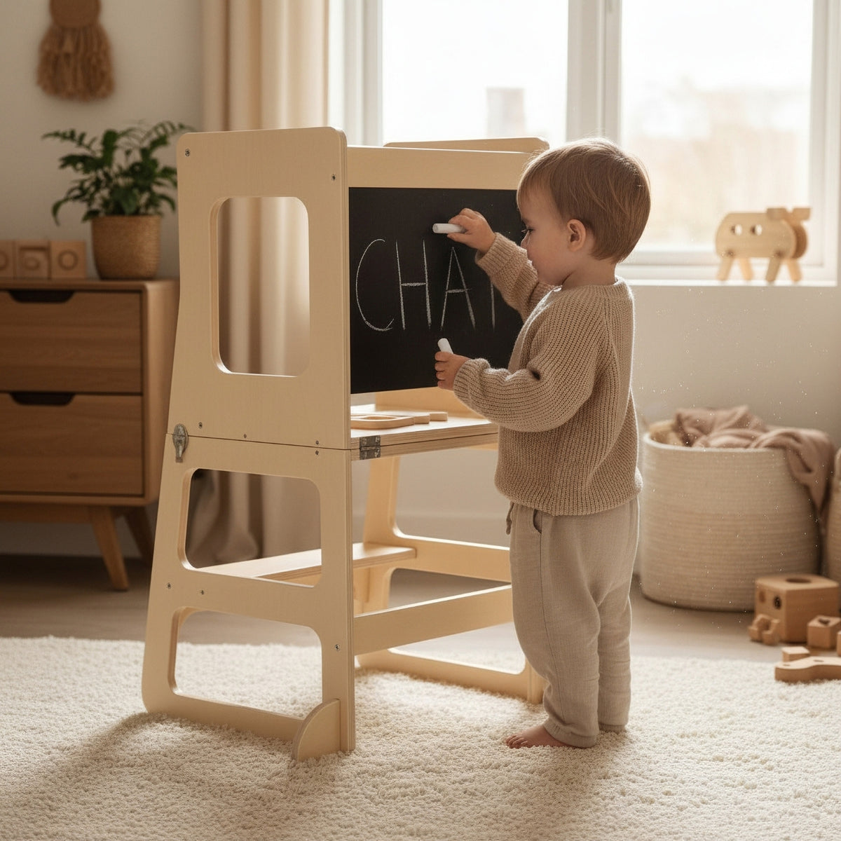 Tour d'apprentissage - 3 en 1 - Pliable en Table d'activités - Tableau dessin - Enfant 3-6 ans