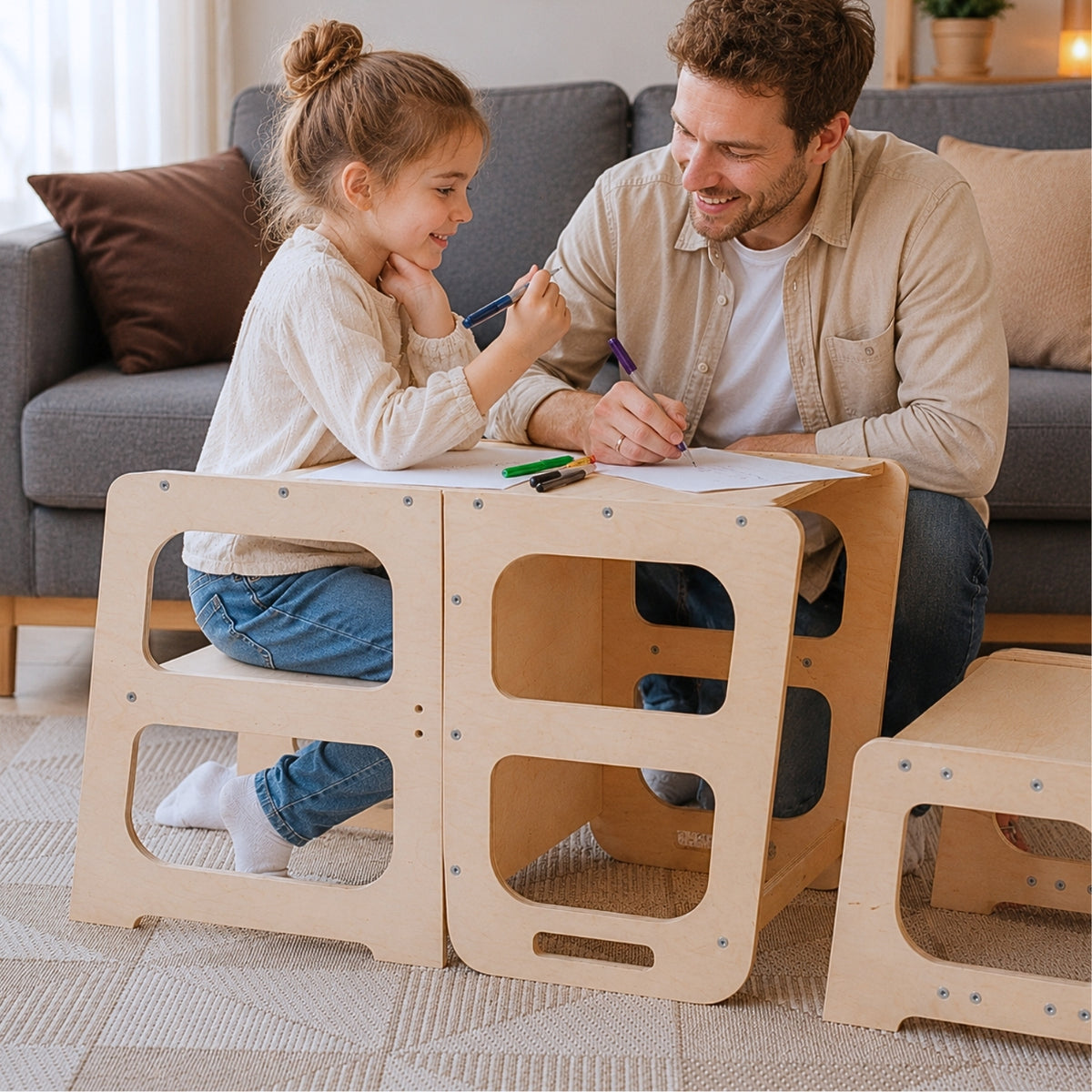 Tour d'observation 3 en 1 - Pliable en Table d'activités - Tableau dessin - Montessori Enfant 18 mois-5 ans