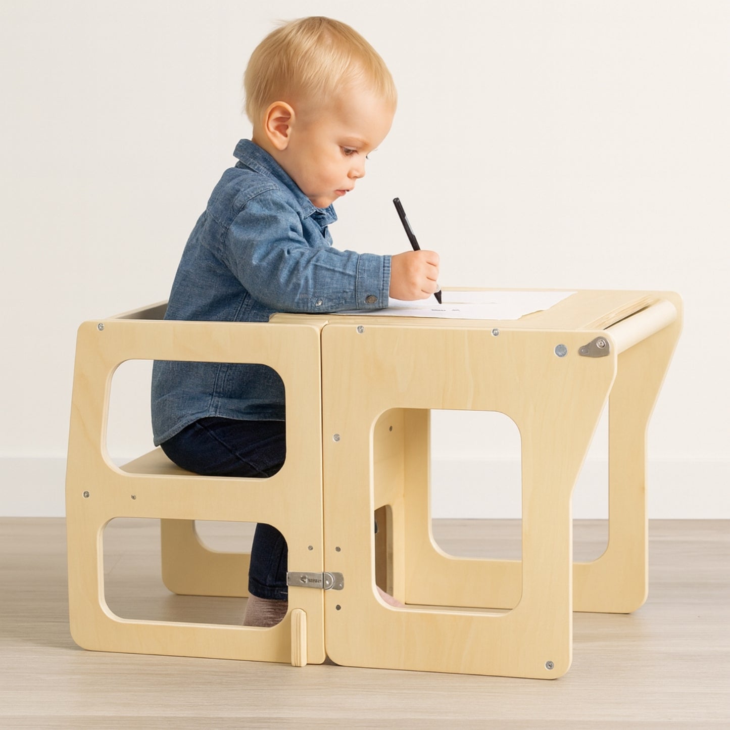 Tour d'observation et d'apprentissage Montessori - 3 en 1 - Pliable en Table d'activités - Tableau dessin - Enfant 18 mois-5 ans