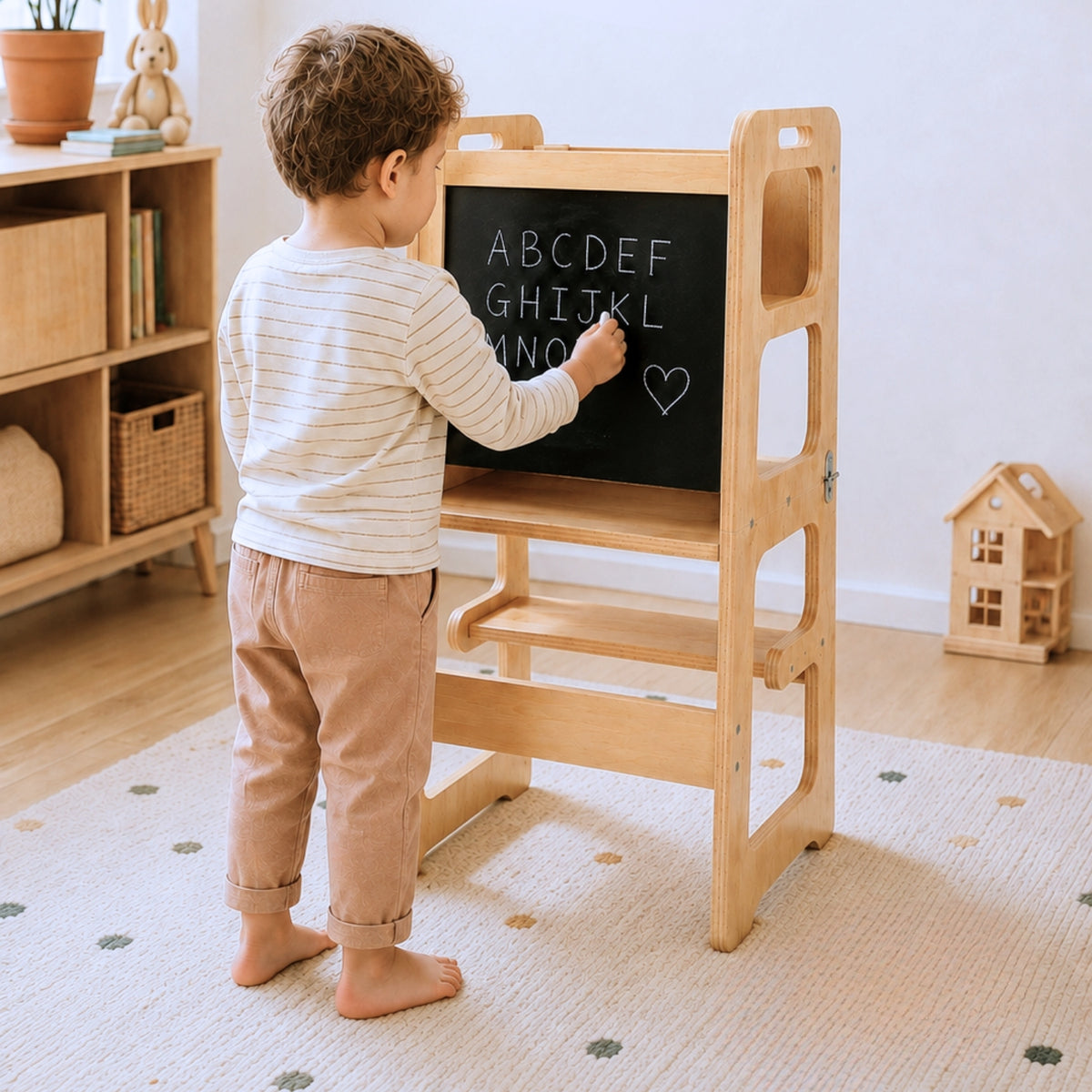 Tour d'observation 3 en 1 - Pliable en Table d'activités - Tableau dessin - Montessori Enfant 18 mois-5 ans