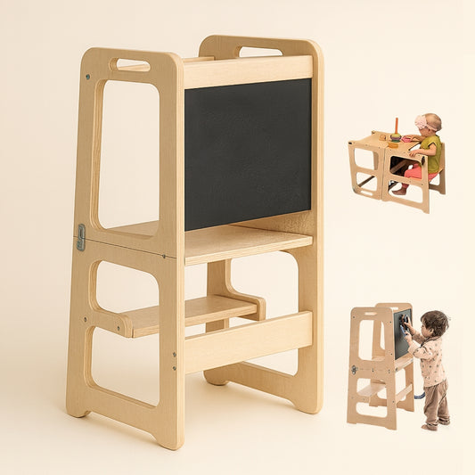 Tour d'observation Enfant Montessori - 3 en 1 - Pliable en Table d'activités - Tableau dessin - JouetApprends