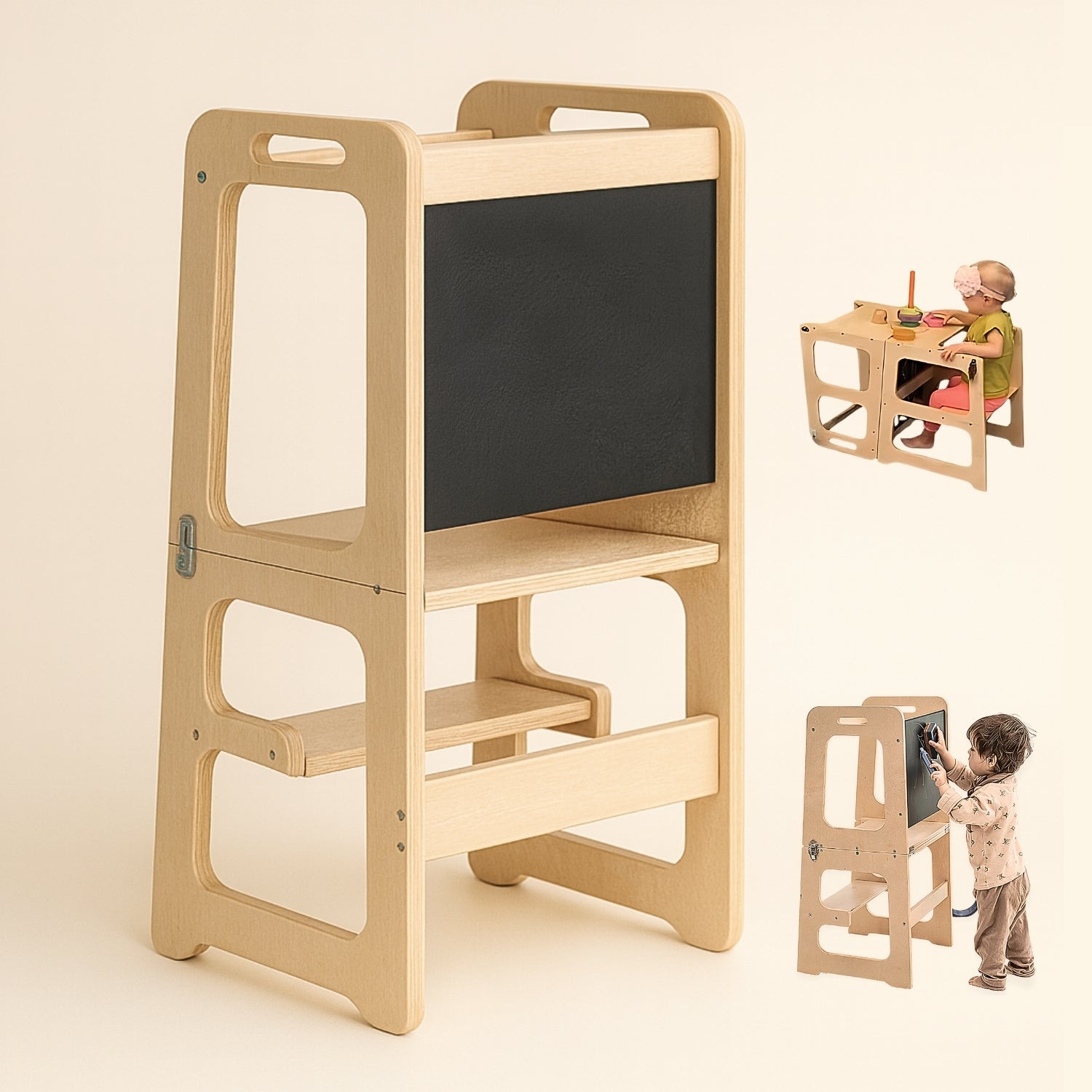 Tour d'observation Enfant Montessori - 3 en 1 - Pliable en Table d'activités - Tableau dessin